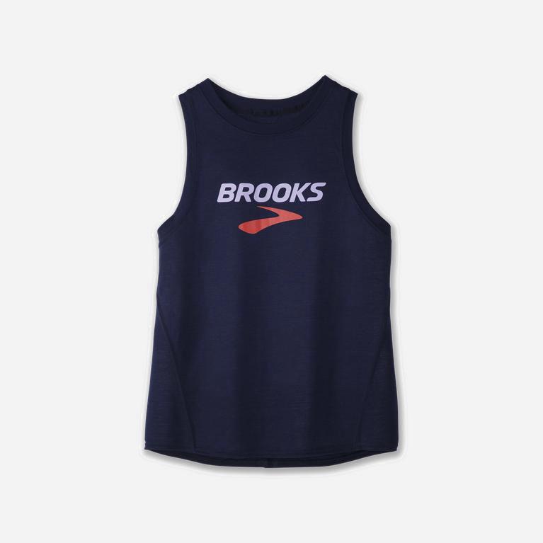 Brooks Distance Graphic NZ - Women's Running Tank Top - Navy/B (06912-CSAK)